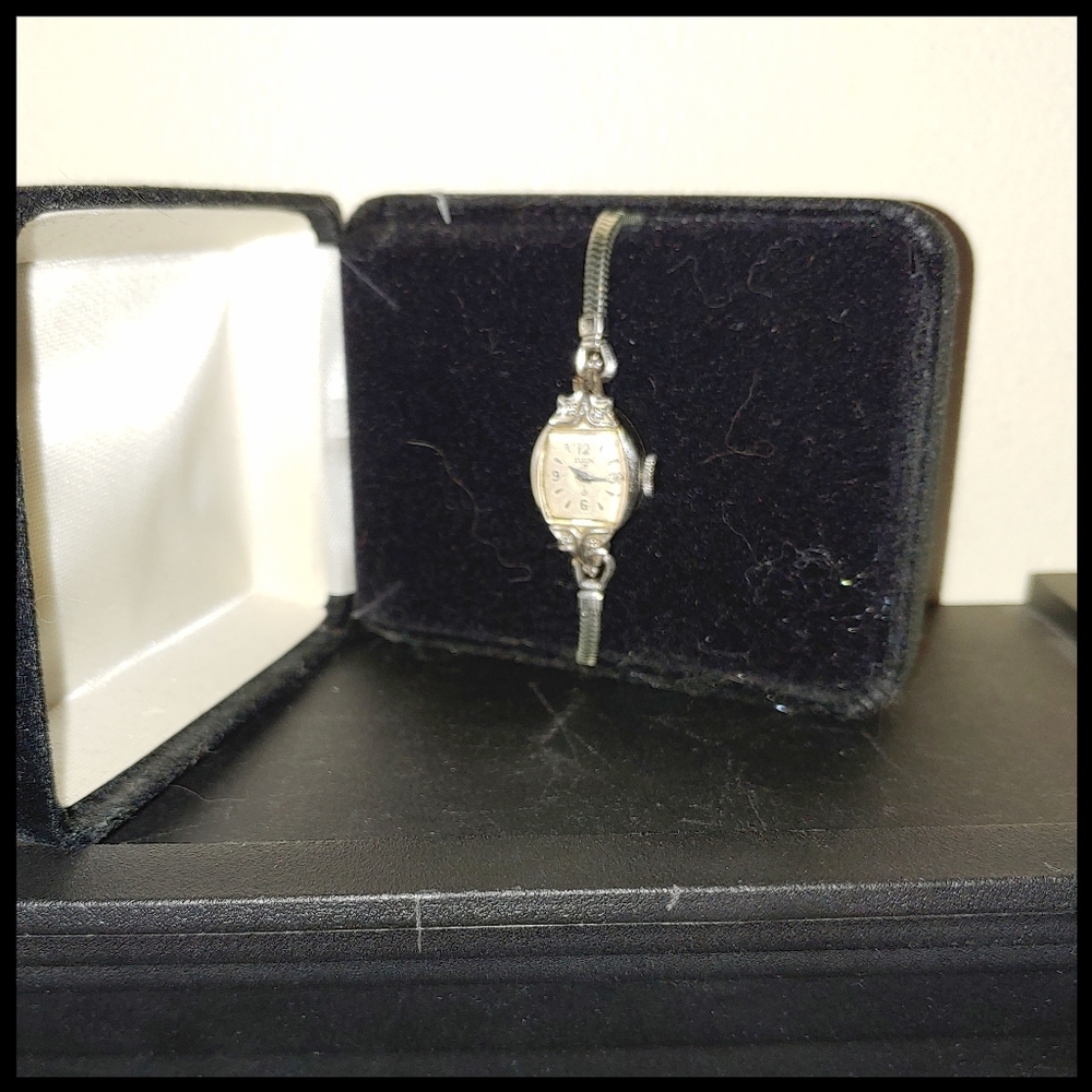Antique Elgin 10K 12K White Gold Filled Diamond Watch